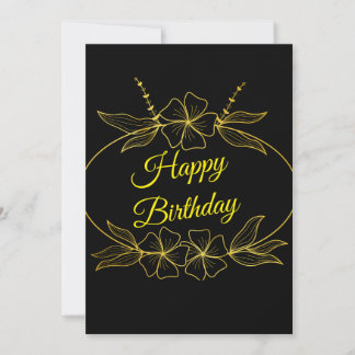 Black and Gold Floral Birthday Greeting Card