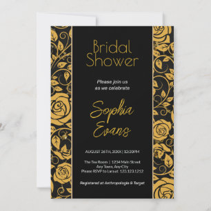 Black and Gold Floral Border Bridal Shower Invitation