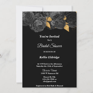 Black And Gold Floral Bridal Shower Invitation
