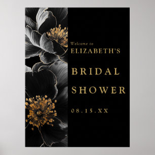 Black And Gold Floral Bridal Shower Welcome Sign