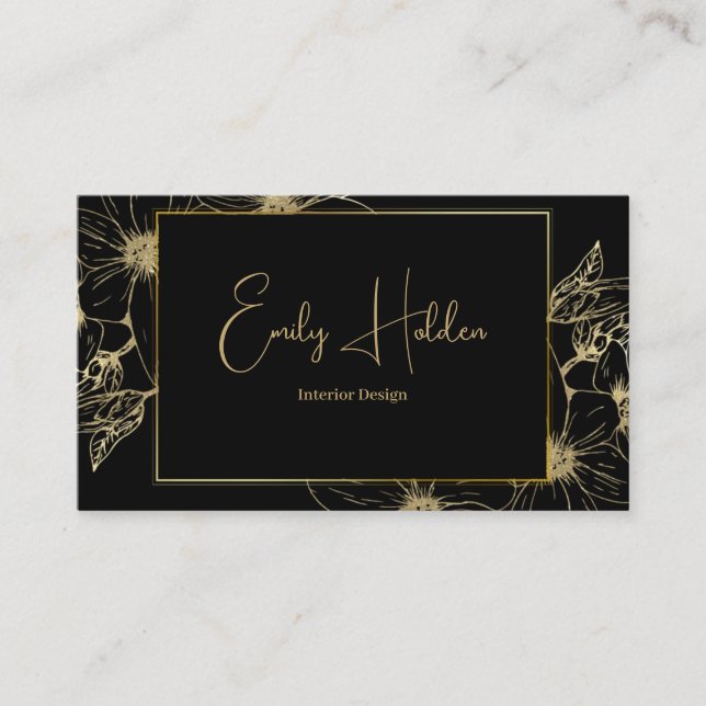 Black and Gold Floral Business Card (Front)