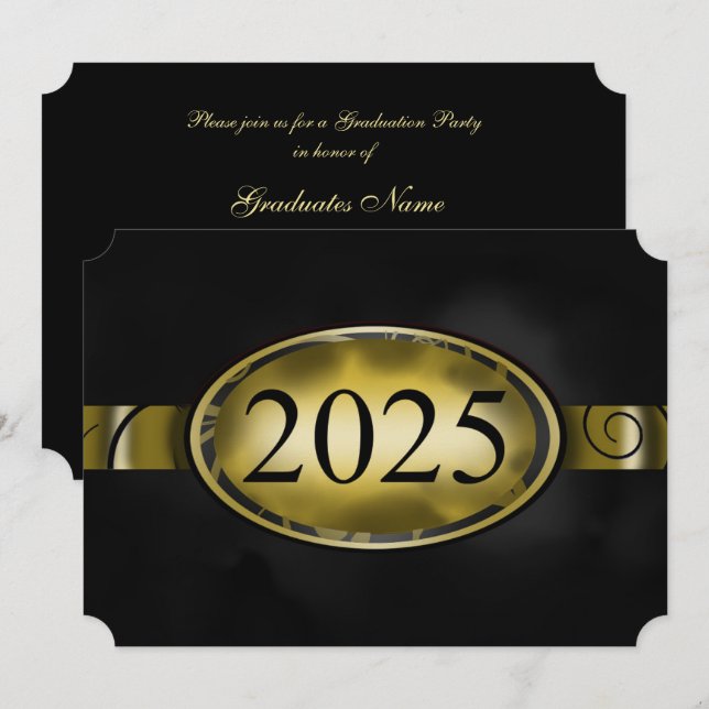 Black and Gold Floral Button 2025 Graduation Party Invitation (Front/Back)