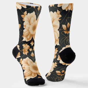 Black and Gold Floral Crew Socks