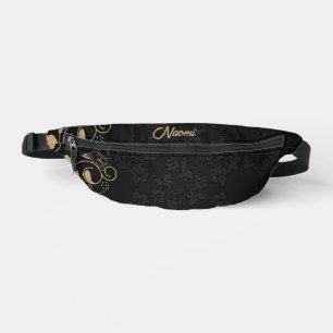 Black and gold floral damask bum bags