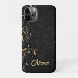 Black and gold floral damask iPhone 11 pro case