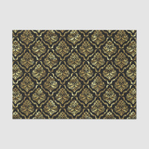 Black and gold floral damask pattern tissue paper