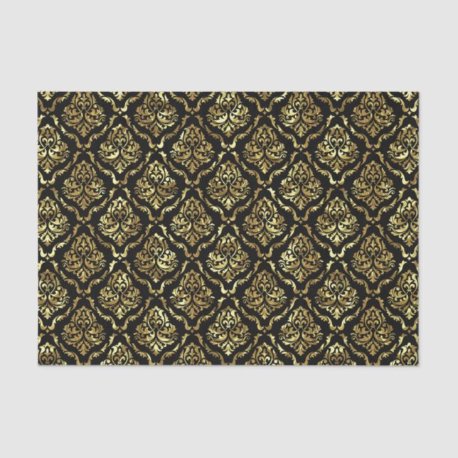 Black and gold floral damask pattern tissue paper (Front)