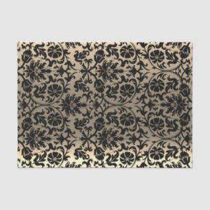 Black and Gold Floral Damask Tissue Paper