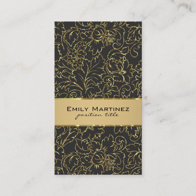 Black And Gold Floral Damasks Business Card (Front)