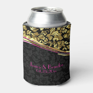 Black And Gold Floral Damasks Can Cooler