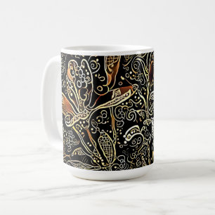 Black and Gold Floral Design Art Cup Mug