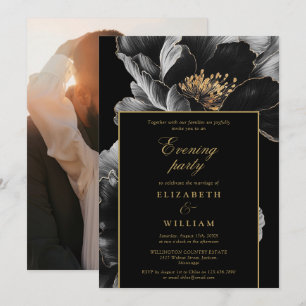Black And Gold Floral Evening Party Wedding Photo Invitation