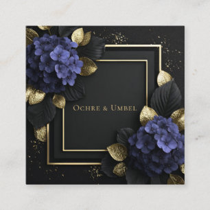 Black and Gold Floral Geometric Hydrangea Square Business Card