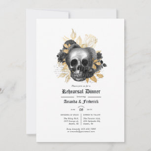 Black and Gold Floral Gothic Rehearsal Dinner Invitation