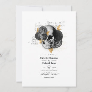 Black and Gold Floral Gothic Wedding QR Code Invit Invitation