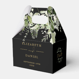 Black And Gold Floral Greenery Monogram Wedding Favour Box
