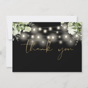 Black And Gold Floral Greenery String Lights Thank You Card