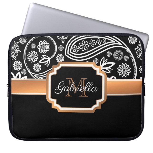 Black and Gold Floral Laptop Sleeve (Front)