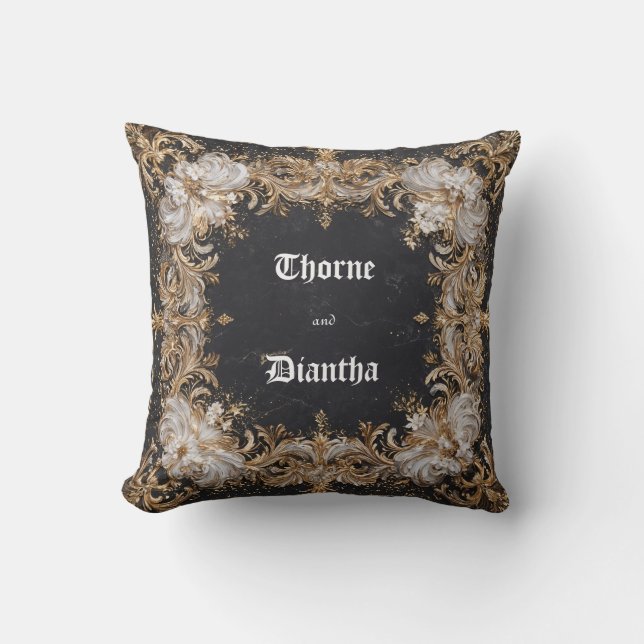 Black and Gold Floral Luxe Wedding Sticker Cushion (Front)