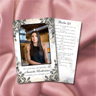 Black and Gold Floral Marble Funeral Prayer Business Card
