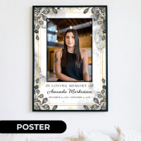 Black and Gold Floral Marble Loving Memory Funeral