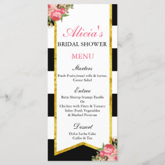 Black and Gold Floral Menu Cards