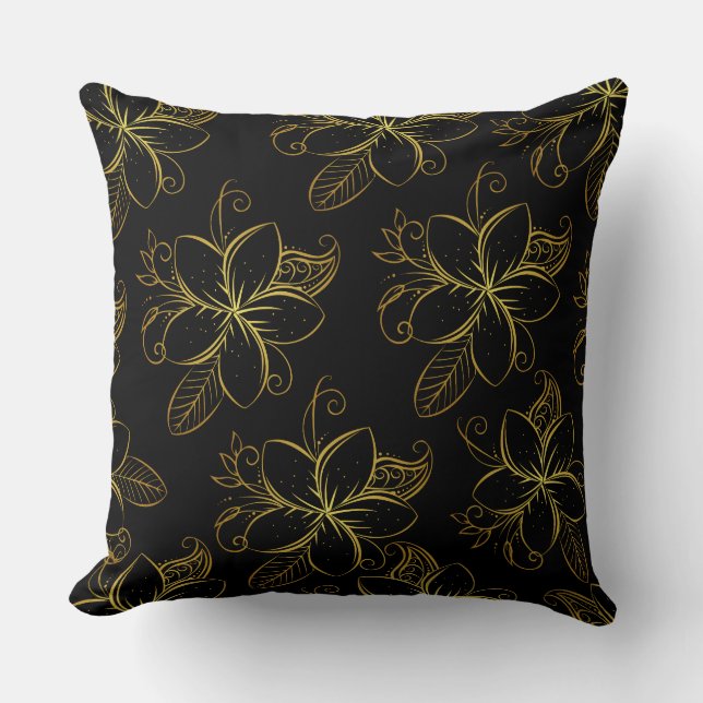 Black and Gold Floral Modern Cushion (Front)