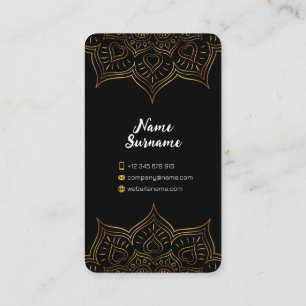 Black And Gold Floral Modern Indian Pattern Calling Card
