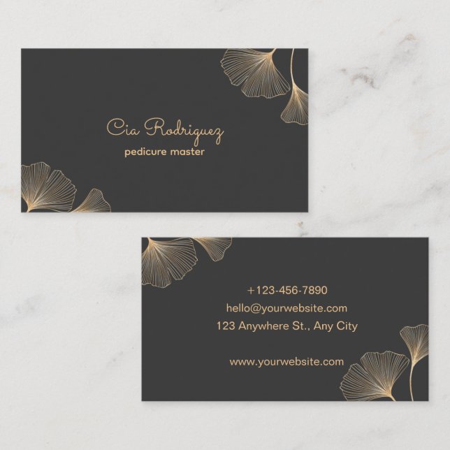 Black and Gold Floral Pedicure Master  Business Card (Front/Back)