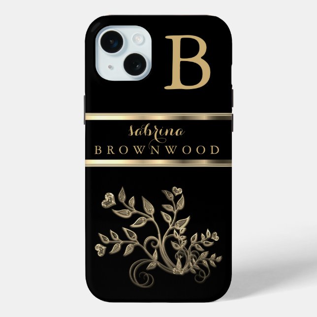 Black and Gold Floral -Personalised Case-Mate iPhone Case (Back)