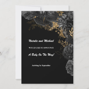 Black And Gold Floral Pregnancy Announcement
