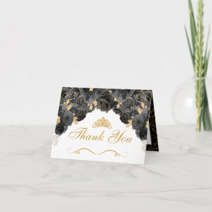 Black and Gold Floral Quinceanera Thank You Invitation
