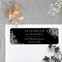 Black And Gold Floral Roses Gothic Return Address