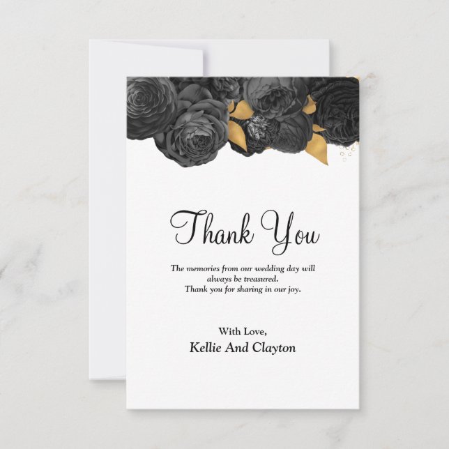 Black And Gold Floral Thank You Card (Front)