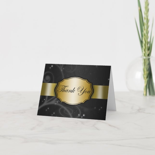 Black and Gold Floral Thank You Card (Front)