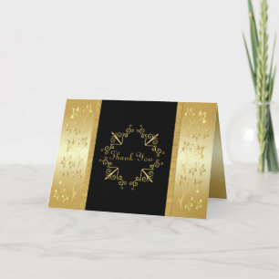 Black and Gold Floral Thank You Card