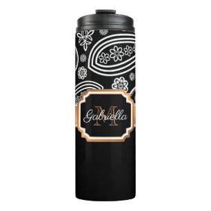 Black and Gold Floral Thermal Tumbler