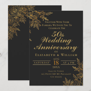 Black and Gold floral wedding anniversary Invitation