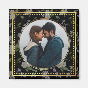 Black and Gold Floral, Wedding favor Magnet