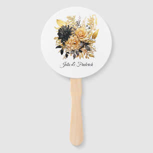 Black and Gold Floral Wedding Hand Fan
