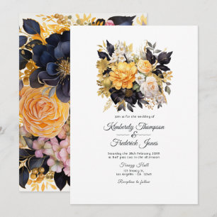 Black and Gold Floral Wedding Invitation
