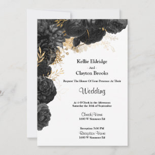 Black And Gold Floral Wedding Invitation