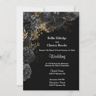 Black And Gold Floral Wedding Invitation