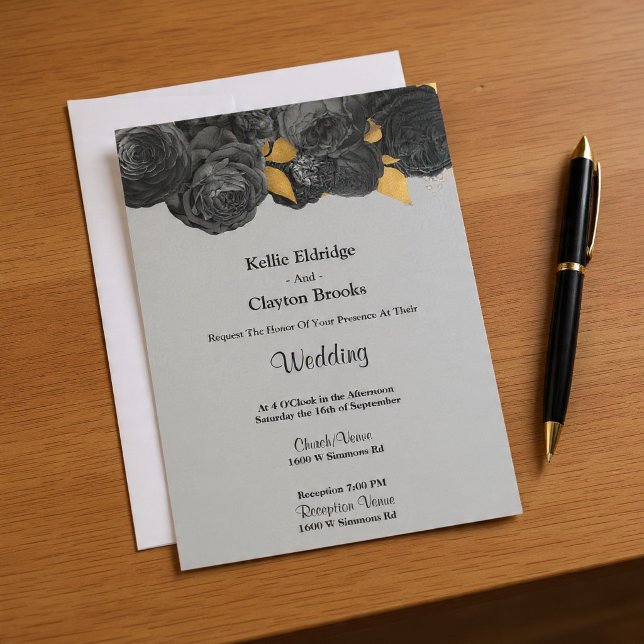 Black And Gold Floral Wedding Invitation (Creator Uploaded)