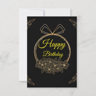 Black and Gold Floral Wreath Birthday Card