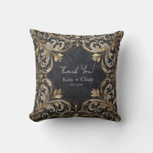 Black and Gold Flourish Wedding Sticker Cushion