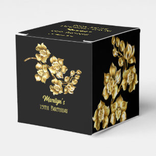 Black and gold flowers birthday party personalised favour box