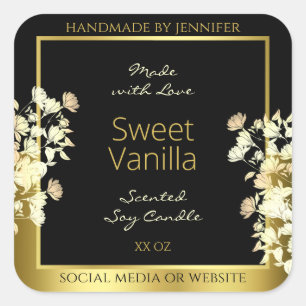 Black and Gold Flowers Product Packaging Labels