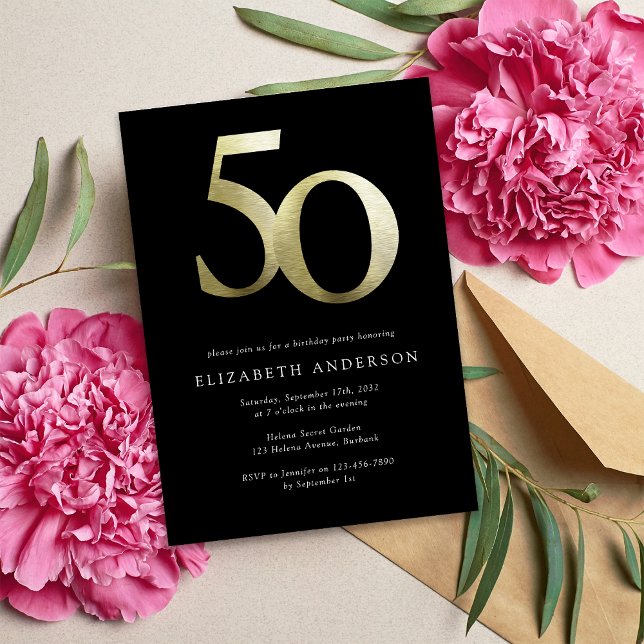 Black and Gold Foil 50th Birthday Invitation (Creator Uploaded)