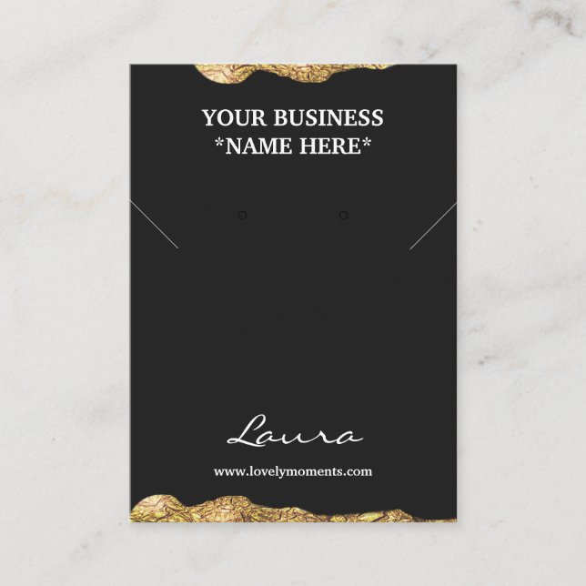 Black and Gold foil Abstract Stud Earring Business Card (Front)